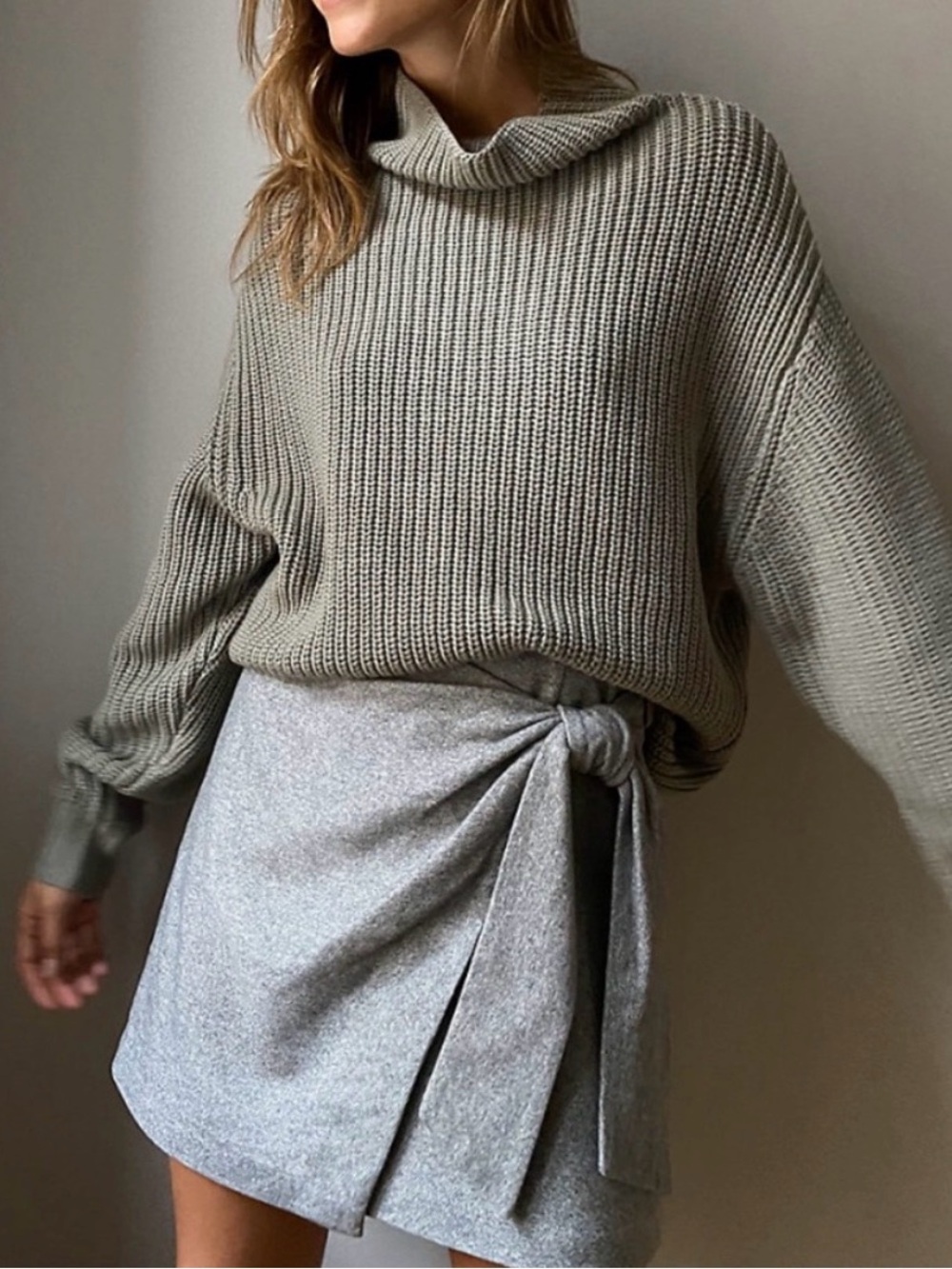 Wilfred Dark Grey Wool Tie Front Skirt